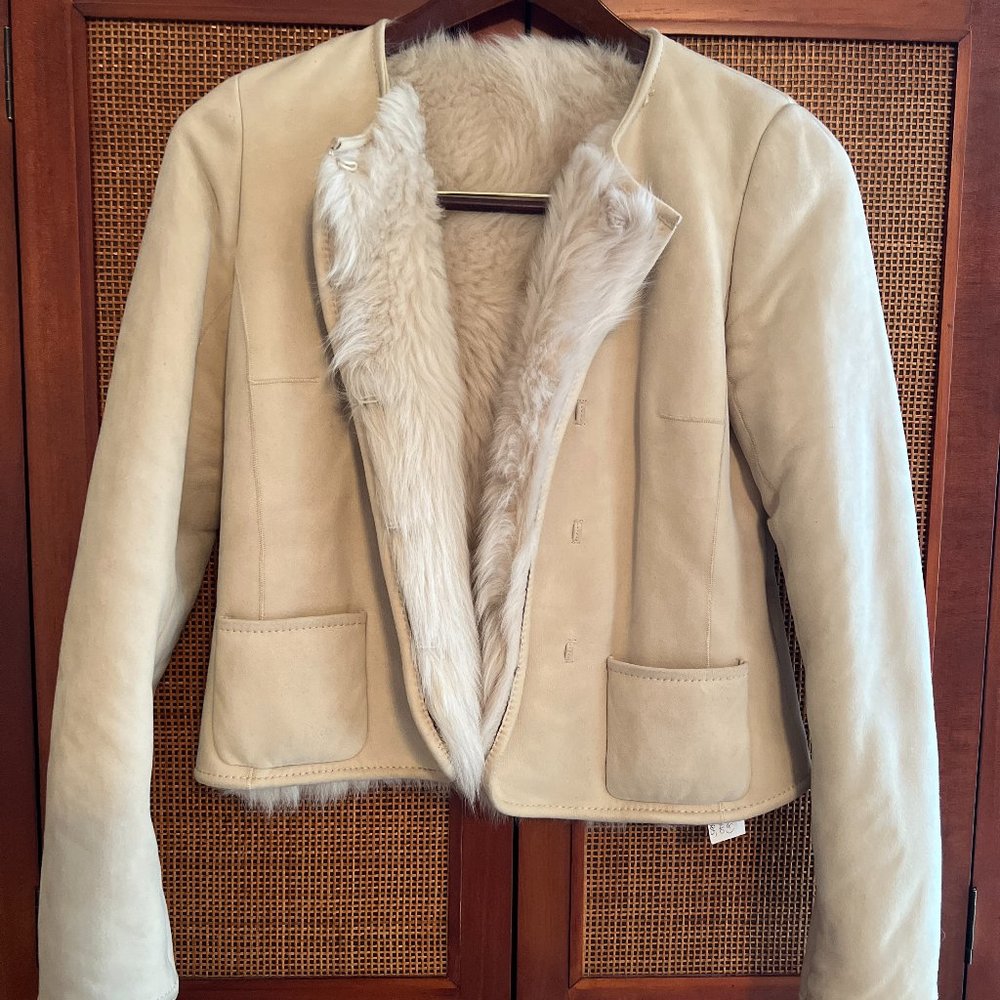 JOSEPH Lambskin Longhair Jacket Size 38 Ecru (Cream)